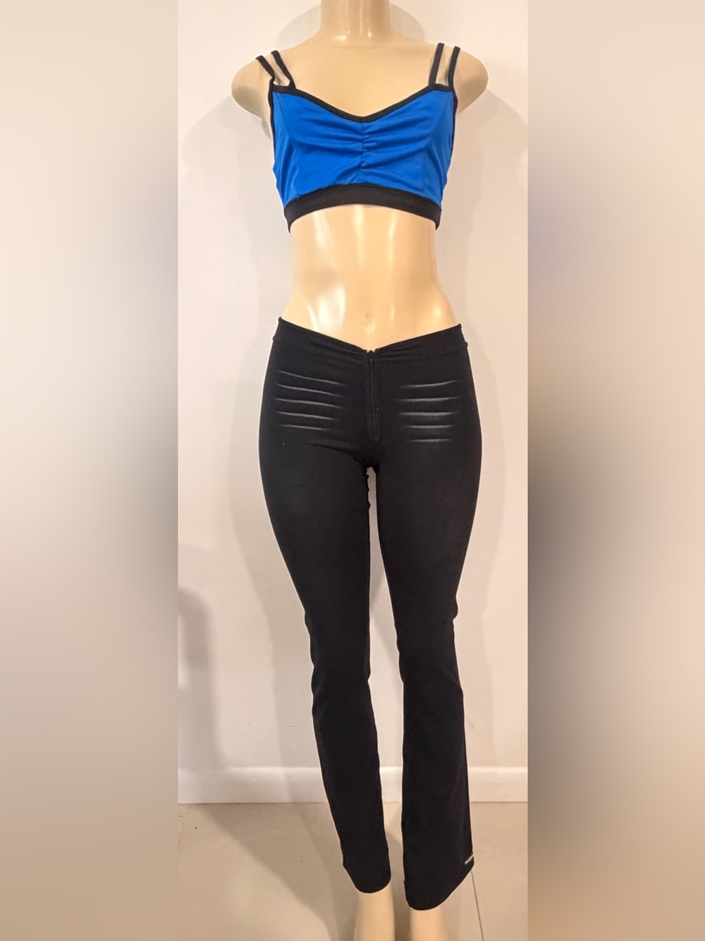 Blue Fish Black low Waist Zip Front Skinny Leggings activewear Y2K